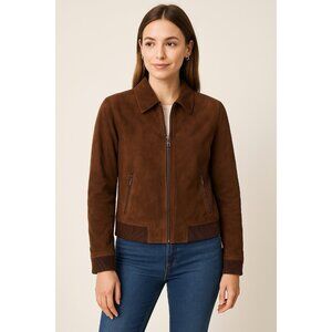 TALBOTS 100% suede coat jacket chocolate brown 10 leather blazer classic